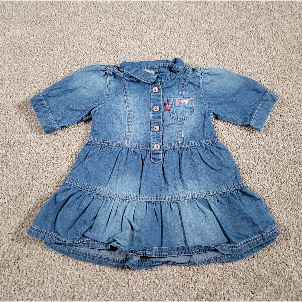 Levi's 6-9 Months Baby Girl Denim Dress Western Chambray Vintage Y2K Pocket CUTE